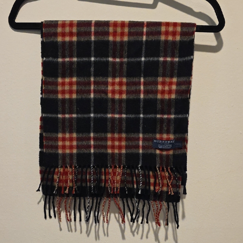 Burberry Men's Plaid Scarf - Black Red And Tan Made In England